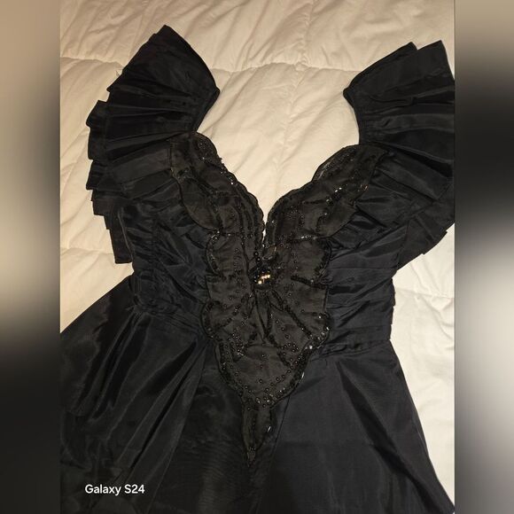 Vintage 80s Climax David Howard Karen Okada Black Sequin Prom Formal Dress Gown. - Picture 4 of 17